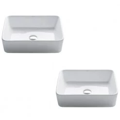 KRAUS Elavo Modern 19 in. Rectangular Vessel White Porcelain Ceramic Bathroom Sink (2-Pack)