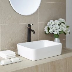 KRAUS Rectangular Ceramic Vessel Bathroom Sink in White -Bathroom Sinks Sales white kraus vessel sinks kcv 121 31 1000