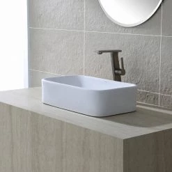 KRAUS Soft Rectangular Ceramic Vessel Bathroom Sink in White -Bathroom Sinks Sales white kraus vessel sinks kcv 122 44 1000