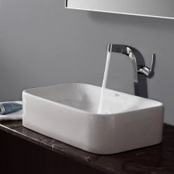 KRAUS Soft Rectangular Ceramic Vessel Bathroom Sink in White -Bathroom Sinks Sales white kraus vessel sinks kcv 122 76 1000