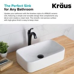 KRAUS Soft Rectangular Ceramic Vessel Bathroom Sink in White -Bathroom Sinks Sales white kraus vessel sinks kcv 122 77 1000
