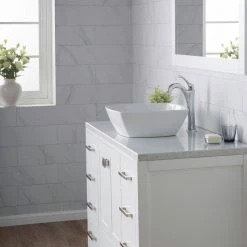 KRAUS Elavo Flared Square Ceramic Vessel Bathroom Sink in White -Bathroom Sinks Sales white kraus vessel sinks kcv 126 1d 1000