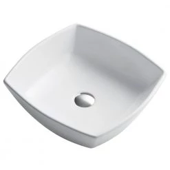 KRAUS Elavo Flared Square Ceramic Vessel Bathroom Sink in White -Bathroom Sinks Sales white kraus vessel sinks kcv 126 1f 1000
