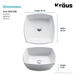 KRAUS Elavo Flared Square Ceramic Vessel Bathroom Sink in White -Bathroom Sinks Sales white kraus vessel sinks kcv 126 66 1000