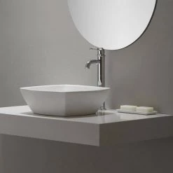 KRAUS Elavo Flared Square Ceramic Vessel Bathroom Sink in White -Bathroom Sinks Sales white kraus vessel sinks kcv 126 fa 1000