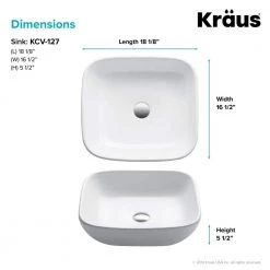 KRAUS Elavo Soft Square Ceramic Vessel Bathroom Sink in White -Bathroom Sinks Sales white kraus vessel sinks kcv 127 66 1000