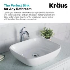KRAUS Elavo Soft Square Ceramic Vessel Bathroom Sink in White -Bathroom Sinks Sales white kraus vessel sinks kcv 127 77 1000