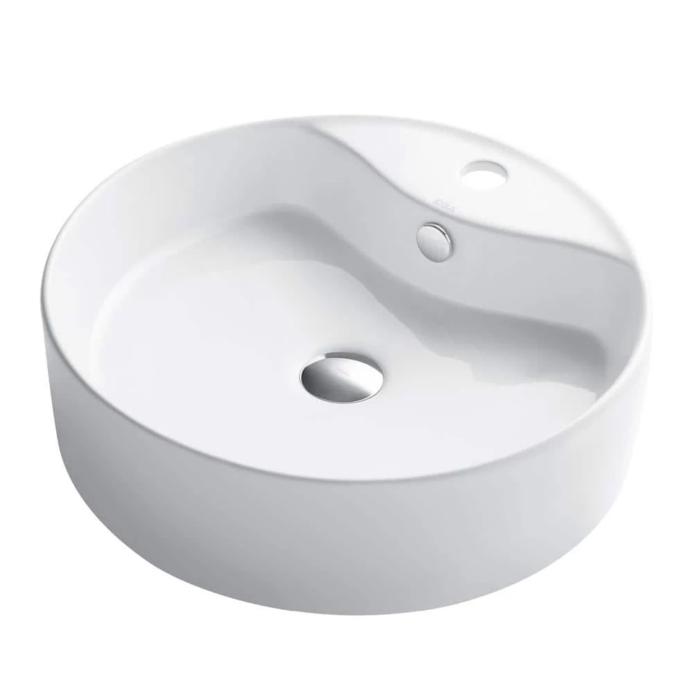 KRAUS Round Ceramic Vessel Bathroom Sink with Overflow in White 11 KRAUS Round Ceramic Vessel Bathroom Sink with Overflow in White - Image 9