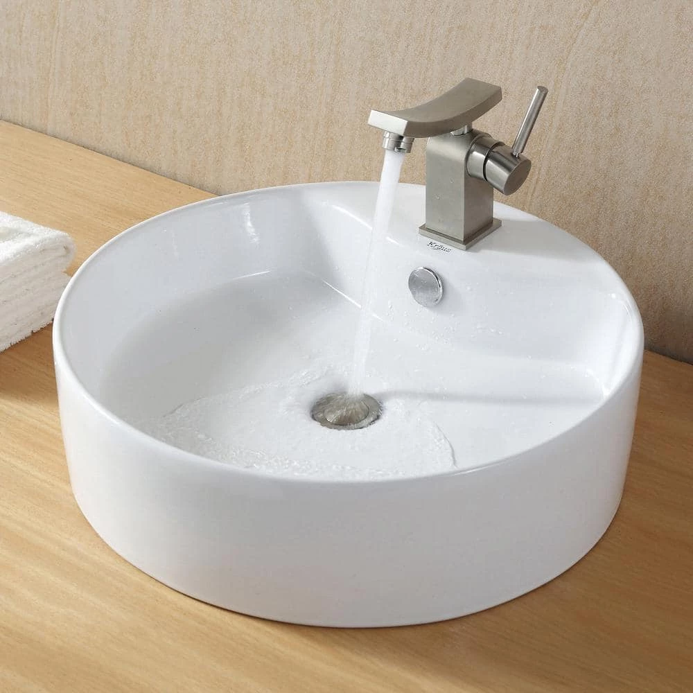 KRAUS Round Ceramic Vessel Bathroom Sink with Overflow in White 16 KRAUS Round Ceramic Vessel Bathroom Sink with Overflow in White - Image 14