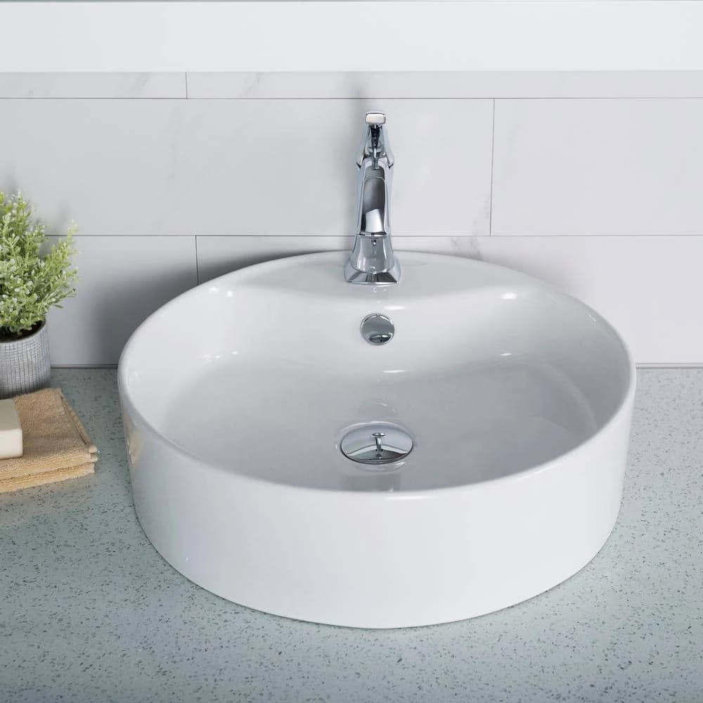 KRAUS Round Ceramic Vessel Bathroom Sink with Overflow in White 4 KRAUS Round Ceramic Vessel Bathroom Sink with Overflow in White - Image 2