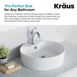 KRAUS Round Ceramic Vessel Bathroom Sink with Overflow in White 21 KRAUS Round Ceramic Vessel Bathroom Sink with Overflow in White -Bathroom Sinks Sales white kraus vessel sinks kcv 142 77 1000