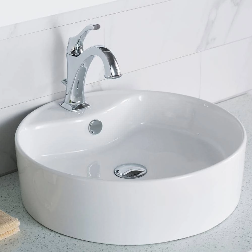 KRAUS Round Ceramic Vessel Bathroom Sink with Overflow in White 5 KRAUS Round Ceramic Vessel Bathroom Sink with Overflow in White - Image 3
