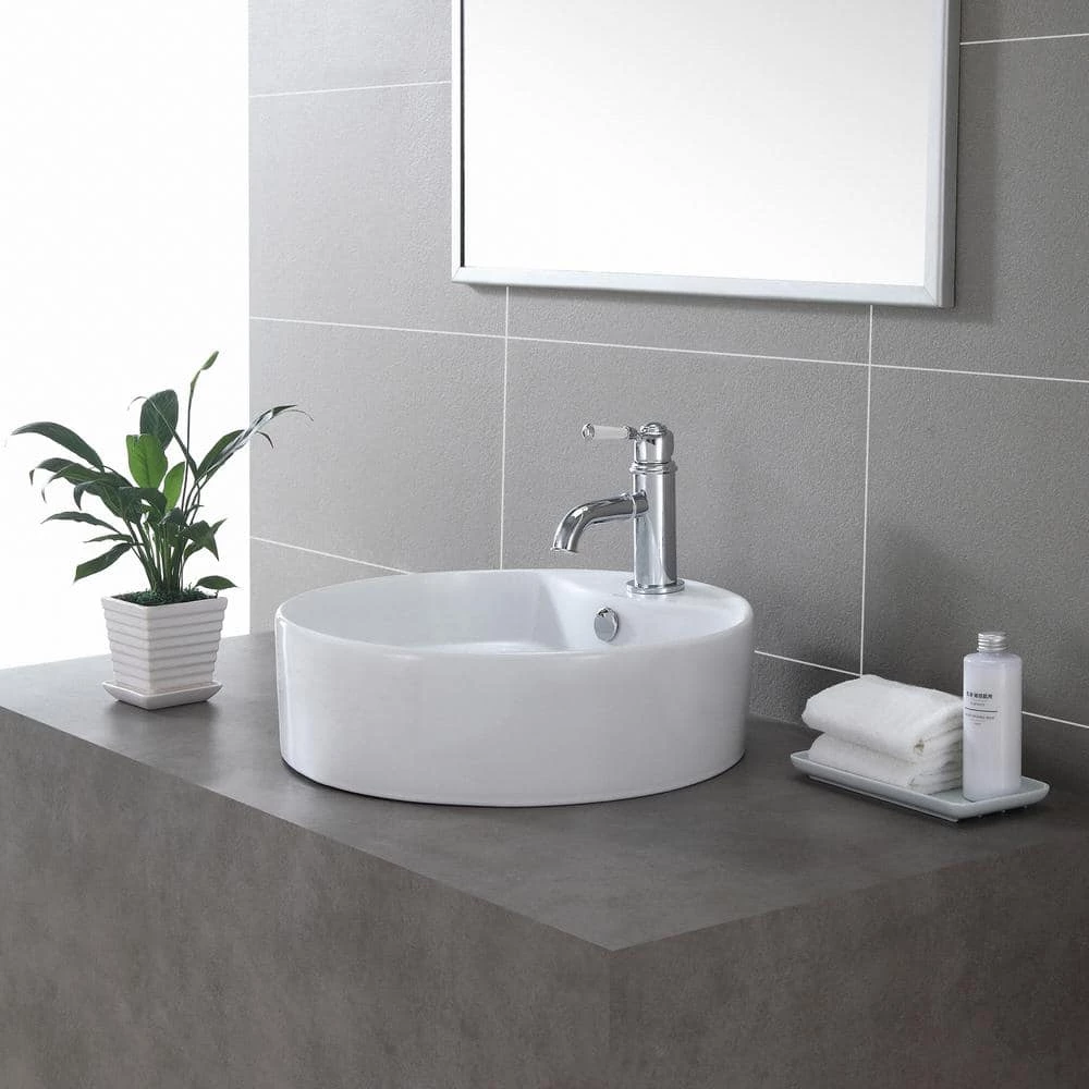 KRAUS Round Ceramic Vessel Bathroom Sink with Overflow in White 15 KRAUS Round Ceramic Vessel Bathroom Sink with Overflow in White - Image 13