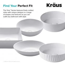 KRAUS Viva 16-1/2 in. Round Porcelain Ceramic Vessel Sink in White -Bathroom Sinks Sales white kraus vessel sinks kcv 200gwh 1f 1000