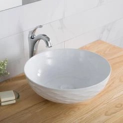 KRAUS Viva 16-1/2 in. Round Porcelain Ceramic Vessel Sink in White -Bathroom Sinks Sales white kraus vessel sinks kcv 200gwh 76 1000