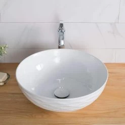 KRAUS Viva 16-1/2 in. Round Porcelain Ceramic Vessel Sink in White -Bathroom Sinks Sales white kraus vessel sinks kcv 200gwh d4 1000