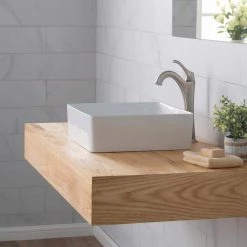 KRAUS Viva 15-5/8 in. Square Porcelain Ceramic Vessel Sink in White 18 KRAUS Viva 15-5/8 in. Square Porcelain Ceramic Vessel Sink in White -Bathroom Sinks Sales white kraus vessel sinks kcv 202gwh 1d 1000