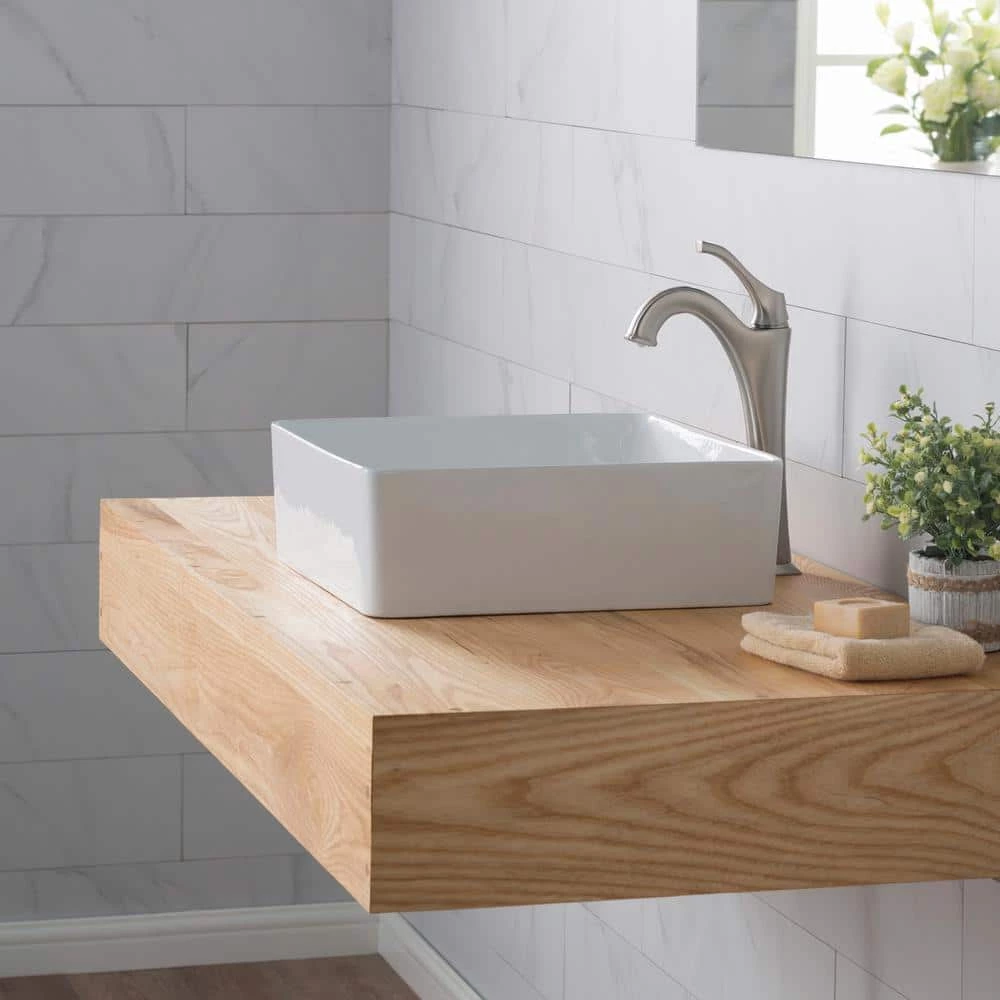 KRAUS Viva 15-5/8 in. Square Porcelain Ceramic Vessel Sink in White 6 KRAUS Viva 15-5/8 in. Square Porcelain Ceramic Vessel Sink in White - Image 4