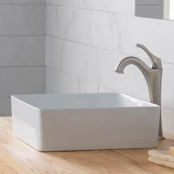 KRAUS Viva 15-5/8 in. Square Porcelain Ceramic Vessel Sink in White 24 KRAUS Viva 15-5/8 in. Square Porcelain Ceramic Vessel Sink in White -Bathroom Sinks Sales white kraus vessel sinks kcv 202gwh 44 1000