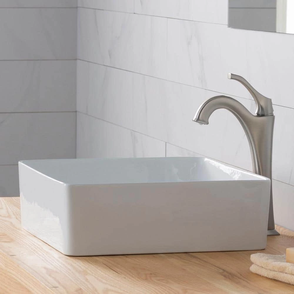 KRAUS Viva 15-5/8 in. Square Porcelain Ceramic Vessel Sink in White 12 KRAUS Viva 15-5/8 in. Square Porcelain Ceramic Vessel Sink in White - Image 10