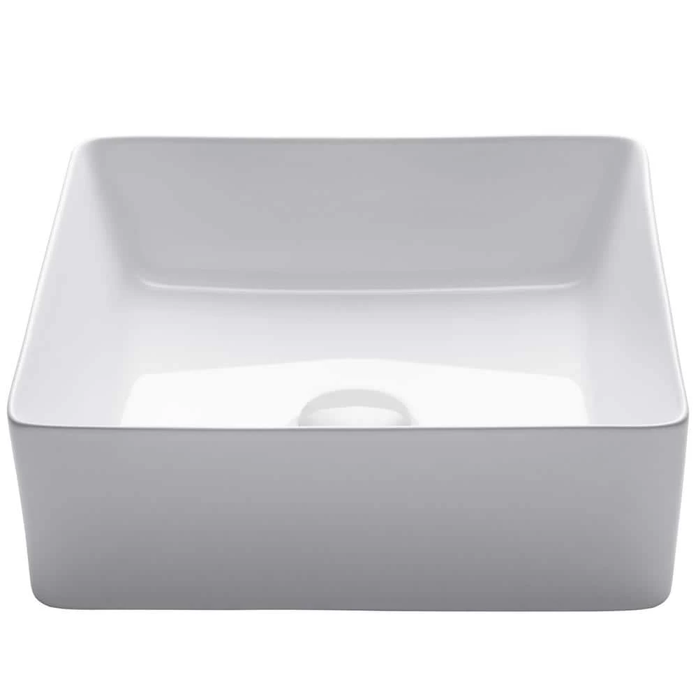 KRAUS Viva 15-5/8 in. Square Porcelain Ceramic Vessel Sink in White 3 KRAUS Viva 15-5/8 in. Square Porcelain Ceramic Vessel Sink in White