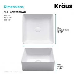 KRAUS Viva 15-5/8 in. Square Porcelain Ceramic Vessel Sink in White 19 KRAUS Viva 15-5/8 in. Square Porcelain Ceramic Vessel Sink in White -Bathroom Sinks Sales white kraus vessel sinks kcv 202gwh 66 1000
