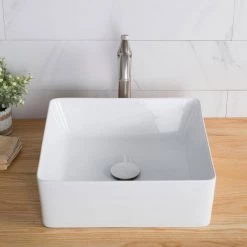 KRAUS Viva 15-5/8 in. Square Porcelain Ceramic Vessel Sink in White 26 KRAUS Viva 15-5/8 in. Square Porcelain Ceramic Vessel Sink in White -Bathroom Sinks Sales white kraus vessel sinks kcv 202gwh 76 1000