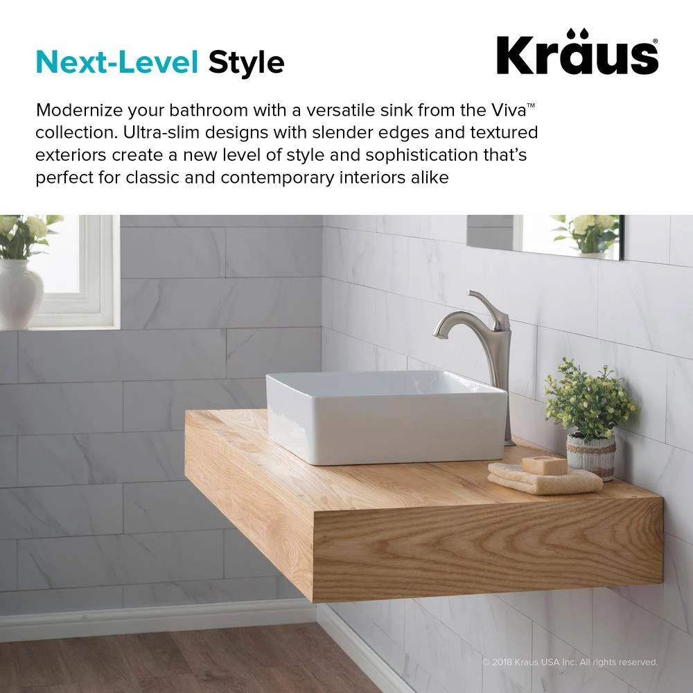 KRAUS Viva 15-5/8 in. Square Porcelain Ceramic Vessel Sink in White 9 KRAUS Viva 15-5/8 in. Square Porcelain Ceramic Vessel Sink in White - Image 7