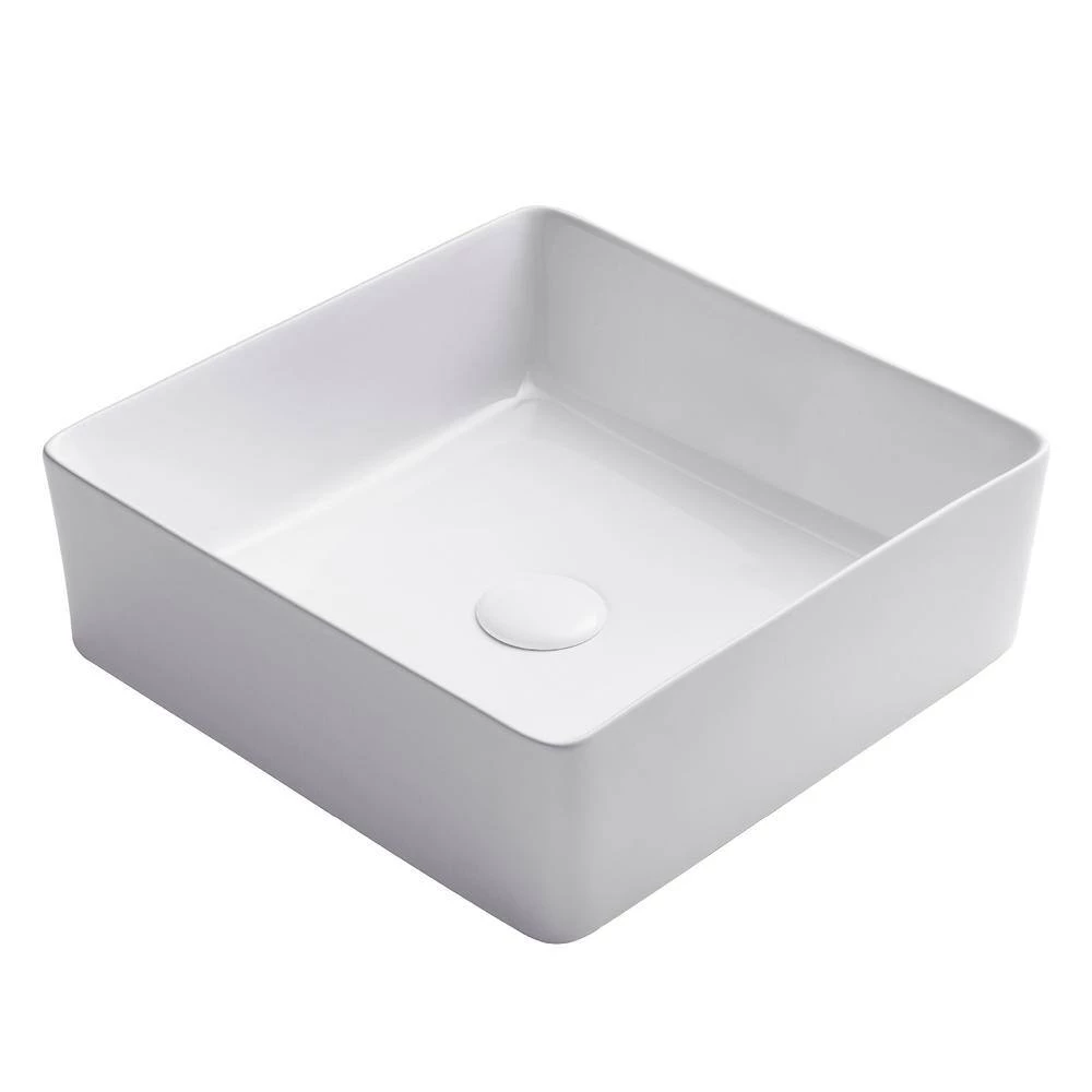 KRAUS Viva 15-5/8 in. Square Porcelain Ceramic Vessel Sink in White 15 KRAUS Viva 15-5/8 in. Square Porcelain Ceramic Vessel Sink in White - Image 13