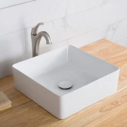 KRAUS Viva 15-5/8 in. Square Porcelain Ceramic Vessel Sink in White 25 KRAUS Viva 15-5/8 in. Square Porcelain Ceramic Vessel Sink in White -Bathroom Sinks Sales white kraus vessel sinks kcv 202gwh fa 1000