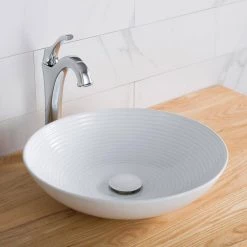 KRAUS Viva 16-1/2 in. Round Porcelain Ceramic Vessel Sink in White -Bathroom Sinks Sales white kraus vessel sinks kcv 203gwh fa 1000
