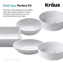 KRAUS Viva 13 in. Round Porcelain Ceramic Vessel Sink in White -Bathroom Sinks Sales white kraus vessel sinks kcv 204gwh 1f 1000