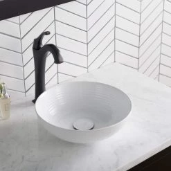 KRAUS Viva 13 in. Round Porcelain Ceramic Vessel Sink in White -Bathroom Sinks Sales white kraus vessel sinks kcv 204gwh fa 1000