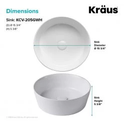 KRAUS Viva 15-3/4 in. Round Porcelain Ceramic Vessel Sink in White 19 KRAUS Viva 15-3/4 in. Round Porcelain Ceramic Vessel Sink in White -Bathroom Sinks Sales white kraus vessel sinks kcv 205gwh 1d 1000
