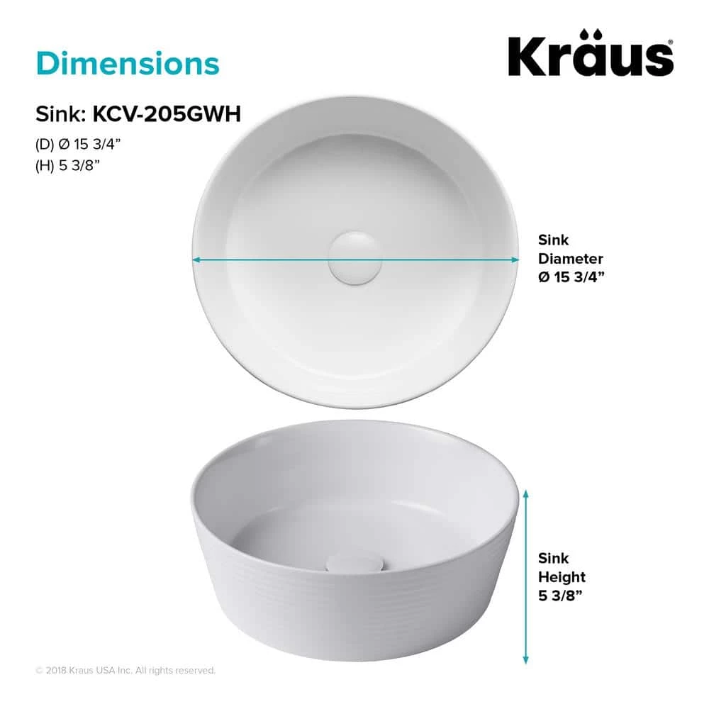 KRAUS Viva 15-3/4 in. Round Porcelain Ceramic Vessel Sink in White 7 KRAUS Viva 15-3/4 in. Round Porcelain Ceramic Vessel Sink in White - Image 5