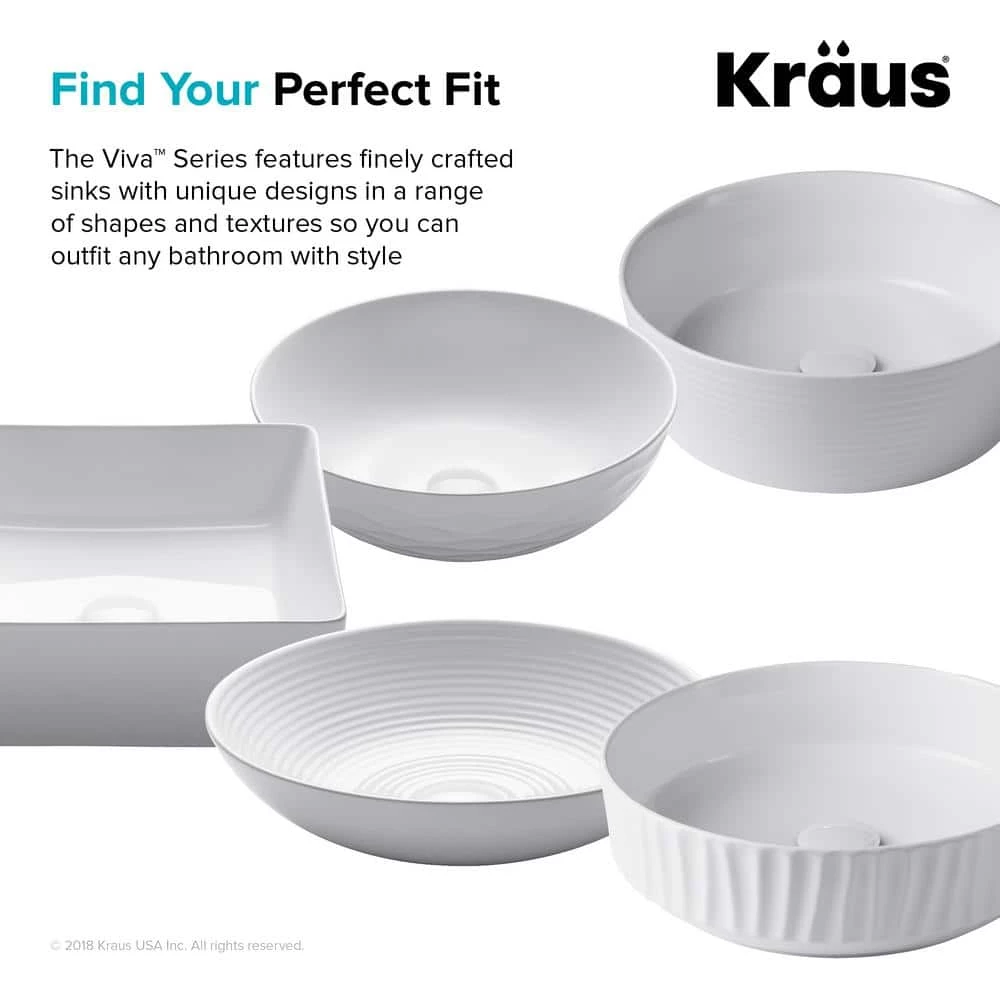KRAUS Viva 15-3/4 in. Round Porcelain Ceramic Vessel Sink in White 11 KRAUS Viva 15-3/4 in. Round Porcelain Ceramic Vessel Sink in White - Image 9