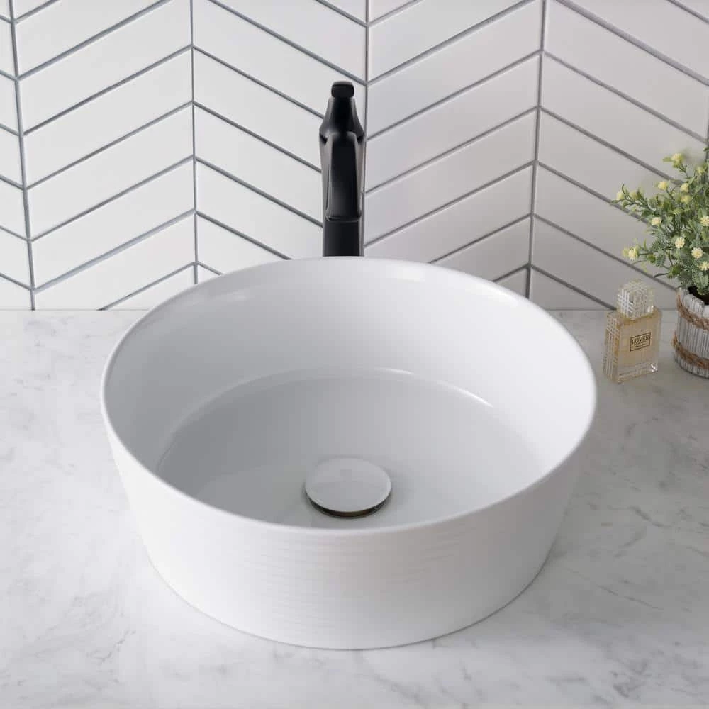 KRAUS Viva 15-3/4 in. Round Porcelain Ceramic Vessel Sink in White 14 KRAUS Viva 15-3/4 in. Round Porcelain Ceramic Vessel Sink in White - Image 12