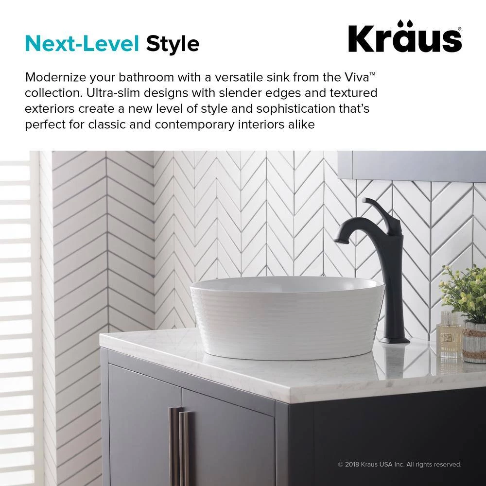 KRAUS Viva 15-3/4 in. Round Porcelain Ceramic Vessel Sink in White 9 KRAUS Viva 15-3/4 in. Round Porcelain Ceramic Vessel Sink in White - Image 7
