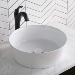 KRAUS Viva 15-3/4 in. Round Porcelain Ceramic Vessel Sink in White 25 KRAUS Viva 15-3/4 in. Round Porcelain Ceramic Vessel Sink in White -Bathroom Sinks Sales white kraus vessel sinks kcv 205gwh fa 1000