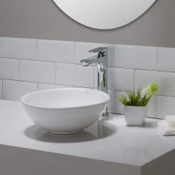 KRAUS Elavo Small Round Ceramic Vessel Bathroom Sink in White -Bathroom Sinks Sales white kraus vessel sinks kcv 341 1f 1000