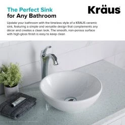 KRAUS Elavo Small Round Ceramic Vessel Bathroom Sink in White -Bathroom Sinks Sales white kraus vessel sinks kcv 341 77 1000