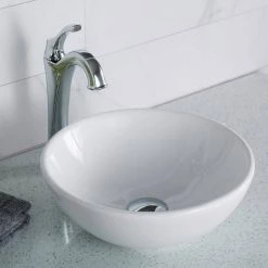KRAUS Elavo Small Round Ceramic Vessel Bathroom Sink in White -Bathroom Sinks Sales white kraus vessel sinks kcv 341 a0 1000