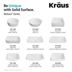 KRAUS Natura Round Solid Surface Vessel Sink in White -Bathroom Sinks Sales white kraus vessel sinks ksv 1mw 1f 1000