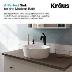 KRAUS Natura Round Solid Surface Vessel Sink in White -Bathroom Sinks Sales white kraus vessel sinks ksv 1mw 66 1000