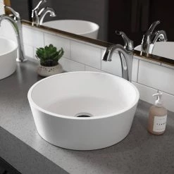 KRAUS Natura Round Solid Surface Vessel Sink in White -Bathroom Sinks Sales white kraus vessel sinks ksv 1mw a0 1000