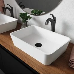 KRAUS Natura Rectangle Solid Surface Vessel Sink in White -Bathroom Sinks Sales white kraus vessel sinks ksv 2mw a0 1000