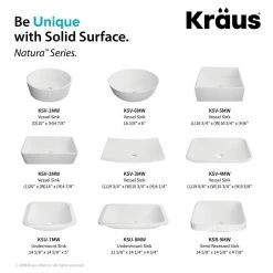 KRAUS Natura Rectangle Solid Surface Vessel Sink in White -Bathroom Sinks Sales white kraus vessel sinks ksv 3mw 1f 1000