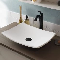 KRAUS Natura Rectangle Solid Surface Vessel Sink in White -Bathroom Sinks Sales white kraus vessel sinks ksv 3mw a0 1000