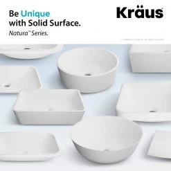 KRAUS Natura Rectangle Solid Surface Vessel Sink in White -Bathroom Sinks Sales white kraus vessel sinks ksv 3mw fa 1000