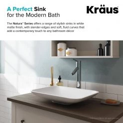 KRAUS Natura Rectangle Solid Surface Vessel Sink in White -Bathroom Sinks Sales white kraus vessel sinks ksv 4mw 66 1000